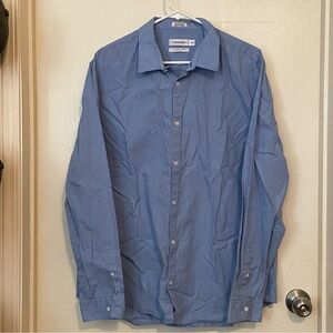 Calvin Klein Dress‎ Shirt Men's XL Blue Pinstripe Casual Office Holiday Business